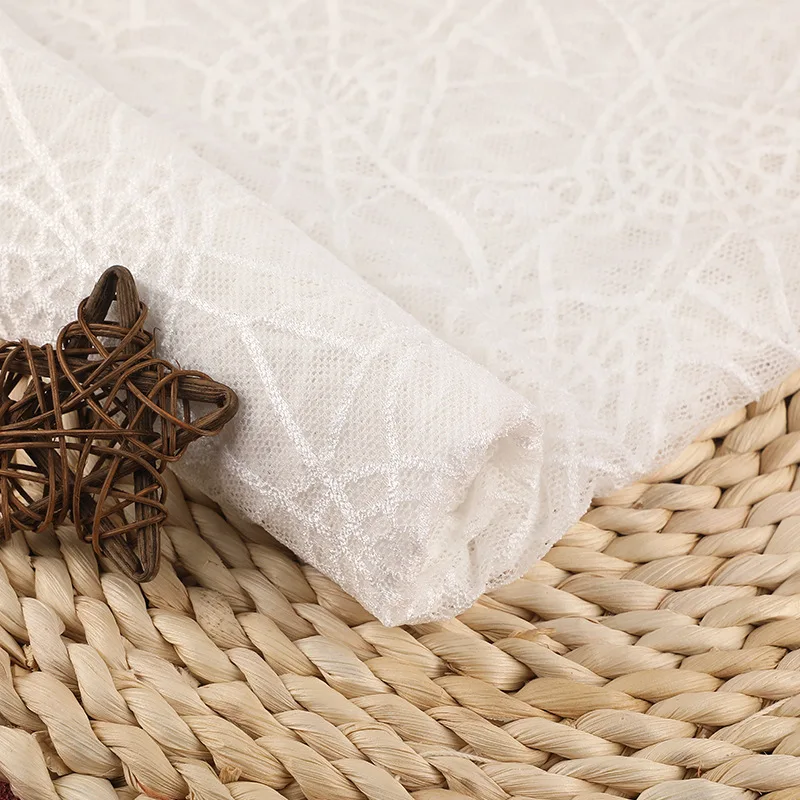 New French White 3d Beaded Lace Shining Embroidery Net Bridal Wedding Embroidery Fabric Sustainable Lace Trim