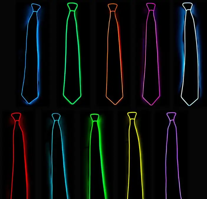 Rave LED Necktie Adjustable Glow Neon Party EL Light Up Tie Novelty Costume Props