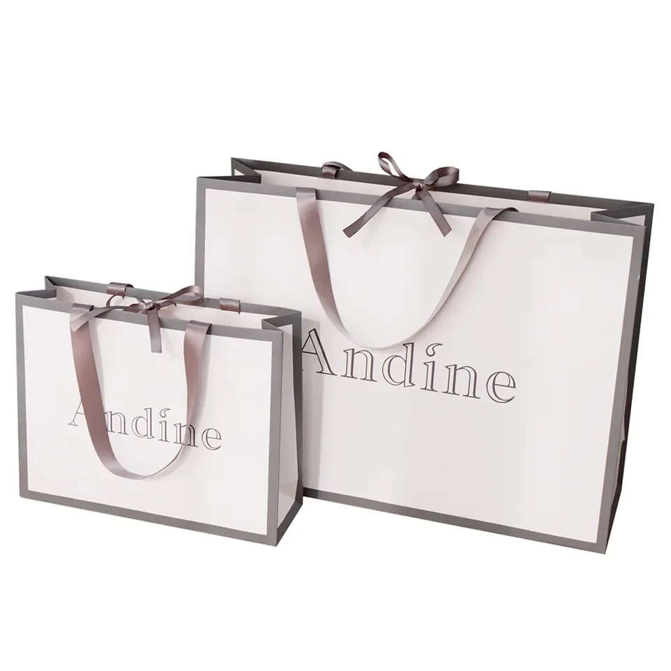 China Factory Customise Printing Clothing Cosmetic Shoes Shopping Bags with Ribbon Handle