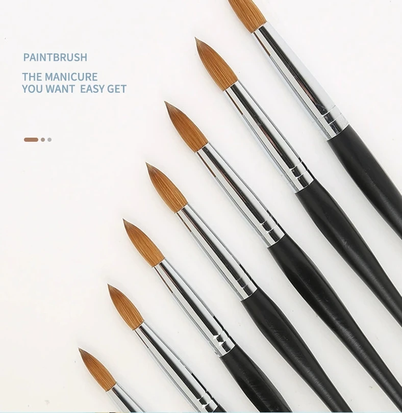 The new nail brush kolinsky matte black hex wooden handle 7 sets of thread nail brush 100% kolinsky crimp