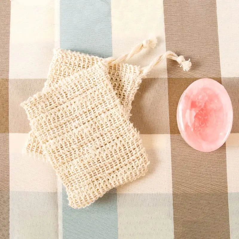100% Biodegradable Natural Eco Drawstring Linen Soap Exfoliating Net Pouch Bag Ramie Cotton Mesh Foaming Soap Saver Bag