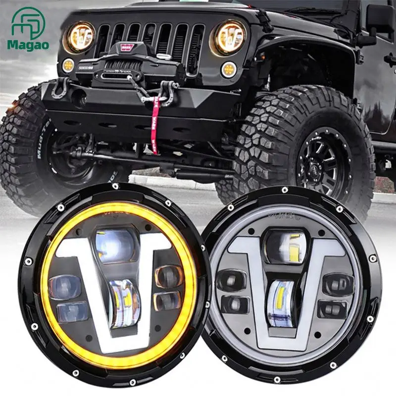 
Auto parts for jeep 7 inch led headlight Music Function good RGB halo ring 7' headlight 7inch led head light angel eyes rgb 