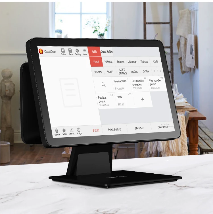 Life time free use pos software for retail and restaurant shop android pos machine dual screen