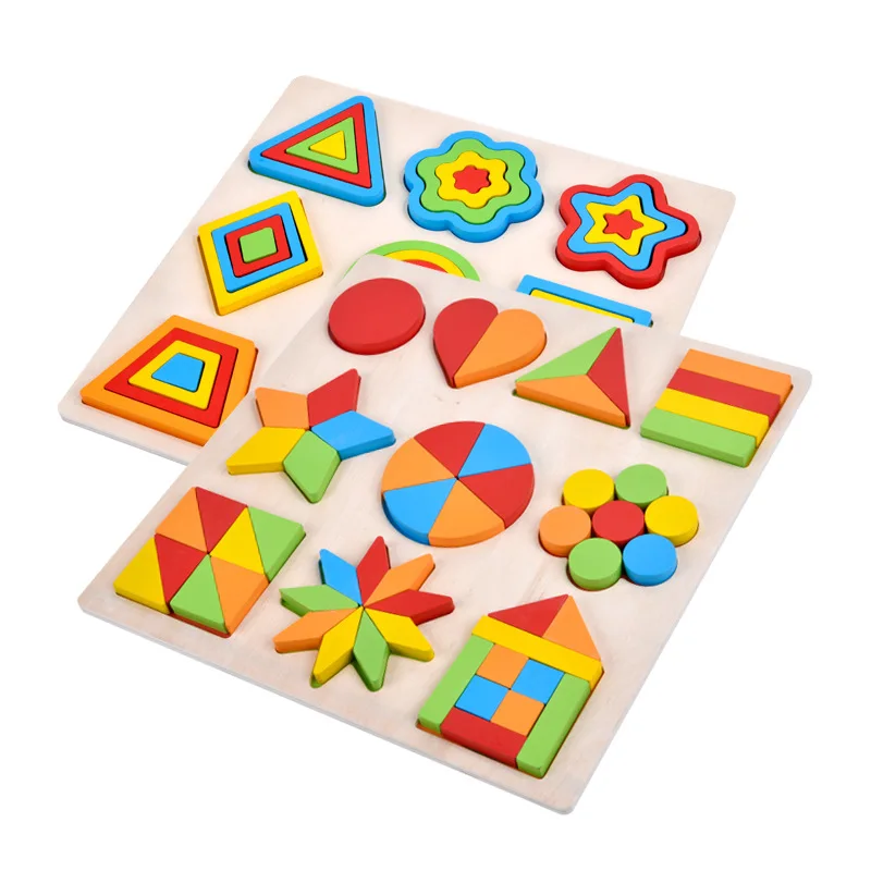 Customized Wooden Geometric Shape Modeling Cognition Matching Board Baby Digital Learning Wholesale Wooden Puzzle