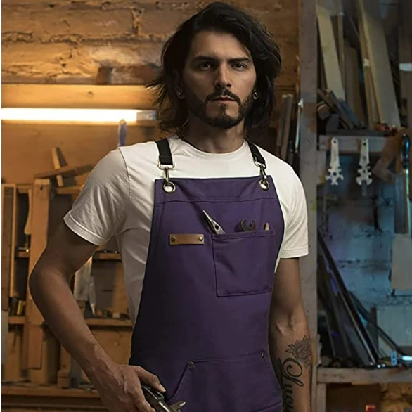 Wholesale Custom Logo Cotton Canvas Waterproof Chef Cooking Aprons For Cafe Restaurants Kitchen bbq Apron