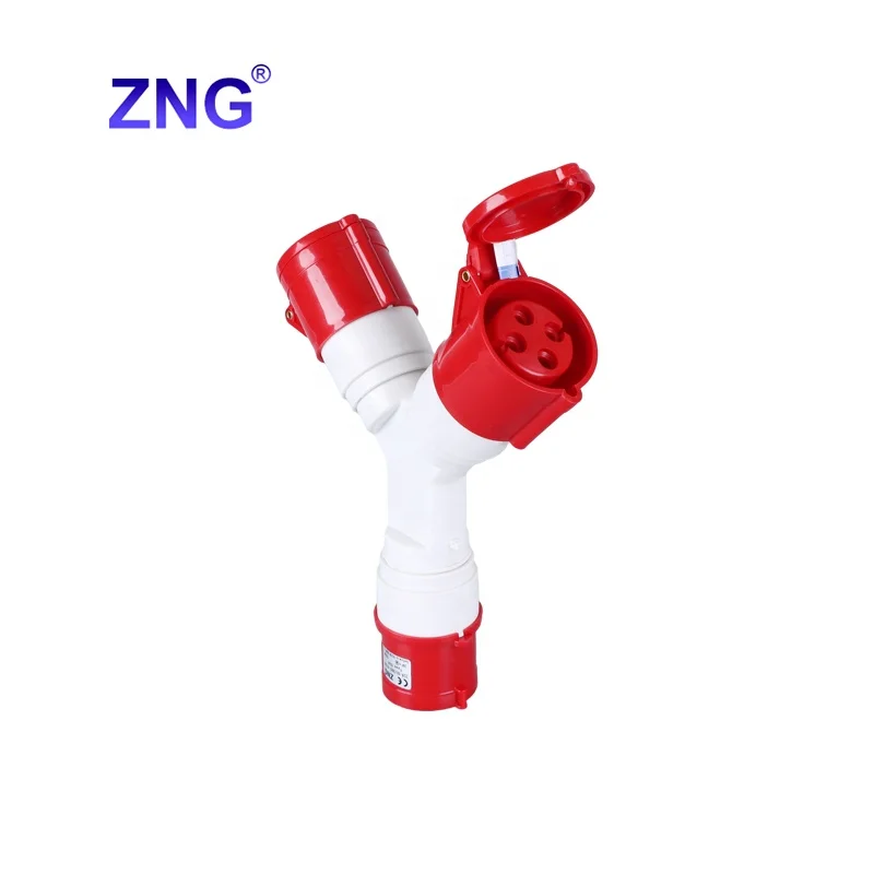 400V Industrial Plug With Socket 4 Pin 32A 2 Way Industrial Adapter Splitter