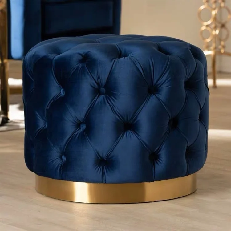 New luxury high quality cute soft velvet ottoman pouf footstool round pouf tufted ottoman