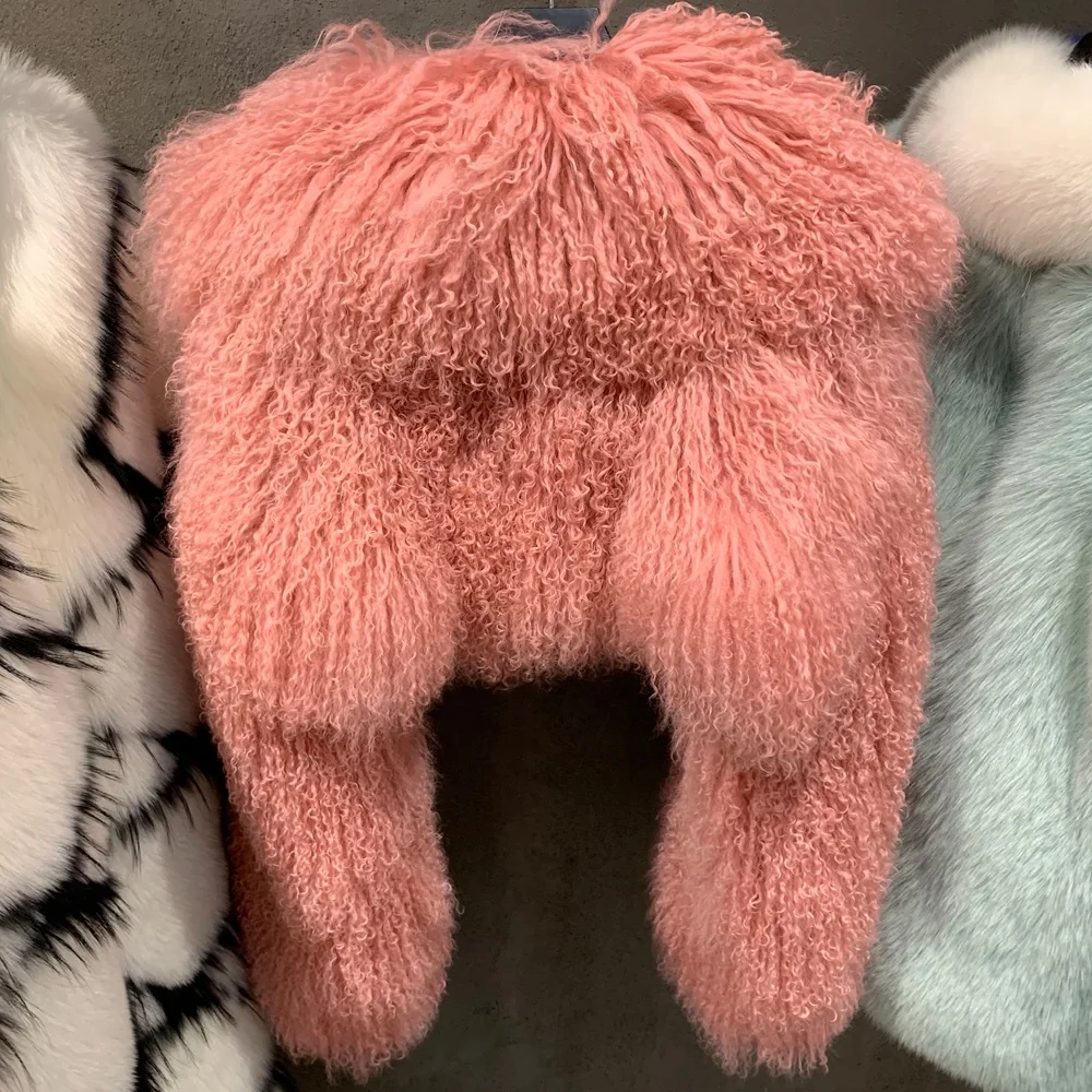 Female Mongolia Sheep Fur Jackets Women Natural Fur Coat Ladies Fur Cropped Jacket Outerwear