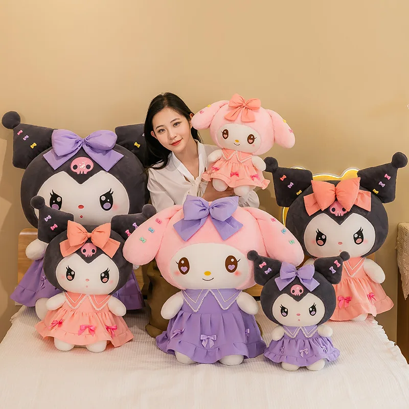 XUX Cartoon Cute Melody Kuromi Stuffed In Beautiful Dress Toy Animal Toys Girl Cartoon Pillow Bosom Friend Wholesale