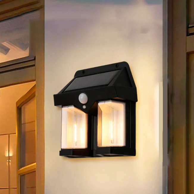 Outdoor Wire Induction Lamp Human Sensor Motion Tungsten Filament 2LED Solar Garden Wall Light