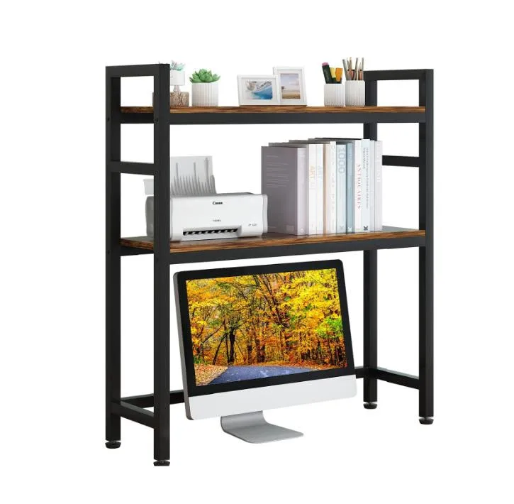 Adjustable Computer Display Shelf Desk Bookcase 2-Tier Multipurpose Wood Countertop Hutch Bookshelf for Dorm Office Home