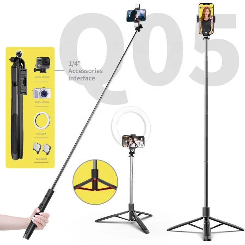 Q05 Multi-functional reinforced live broadcast Blu e tooth tripod self-timer rod 1580 mm Selfie Stick