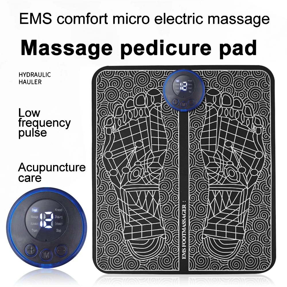 Hot Products TENS Massage Pad Feet Muscle Stimulator Massage Mat Electric Vibrating EMS Foot Massager Black USB Charging