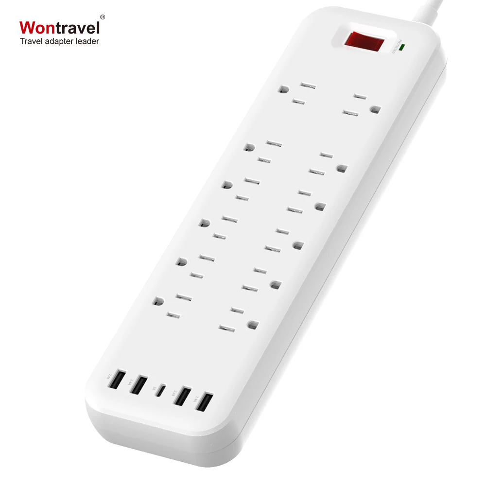 Wontravel Multi Plug 12 AC Outlet Surge Protector Power Strip USB Charger Universal Wall Socket