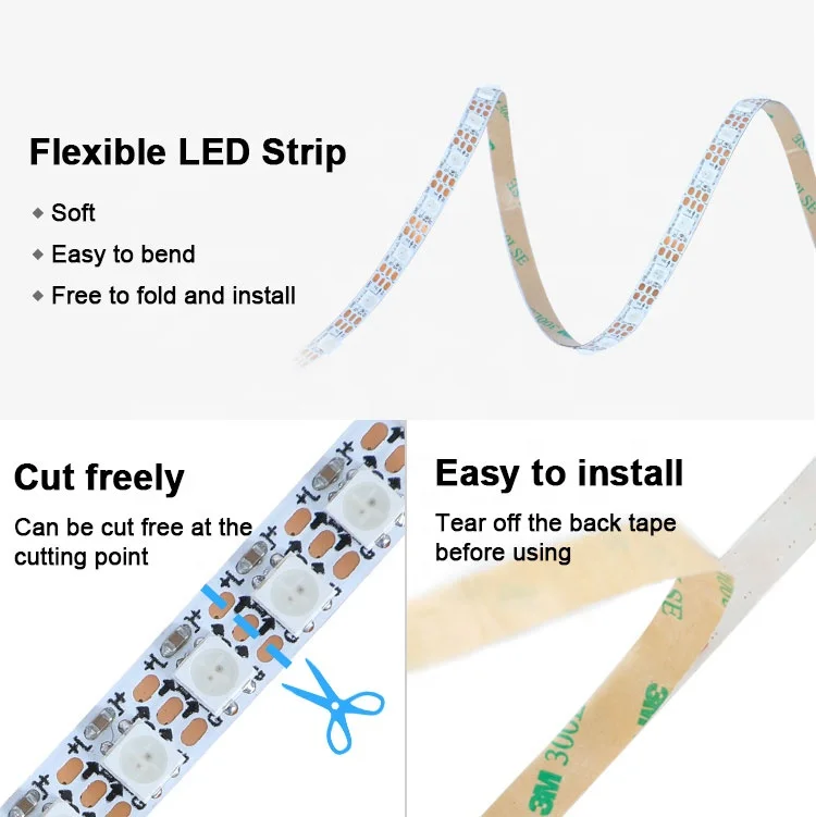 WS2812B 144 светодиодов/m DC5V Адресуемая RGB светодиодная Пиксельная лента 7 5 мм PCB Smart RGBIC WS2812 5V Светодиодные полосы света