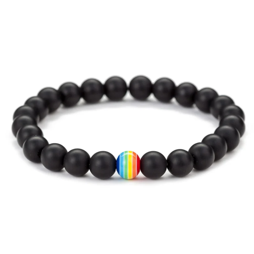 Trending hot products unisex white turquoise matte stone rainbow gay stone bead bracelet