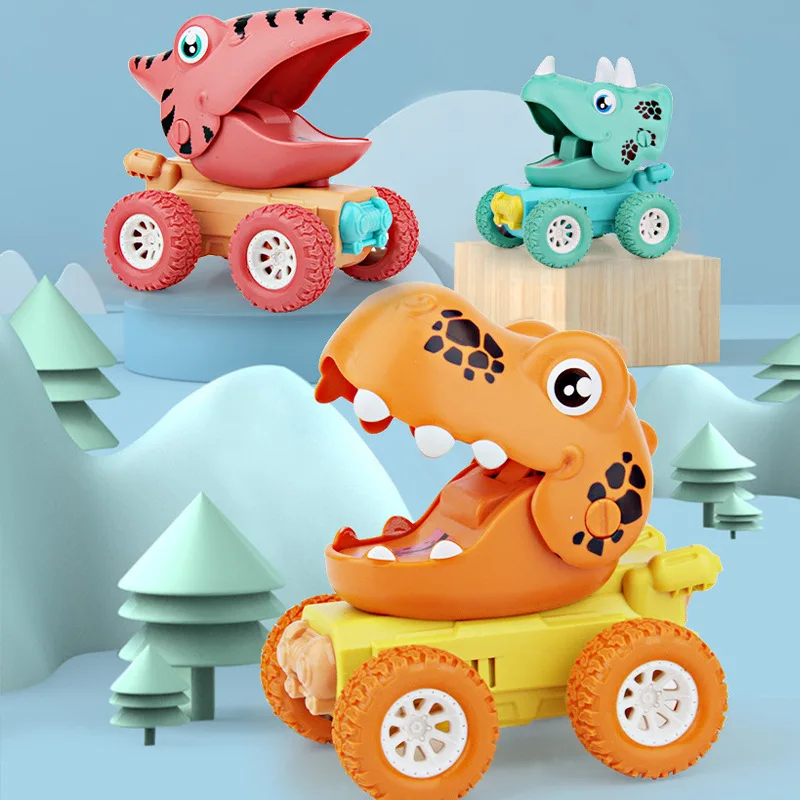Amazon Hot Selling Plastic Small Toy Cars Dinosaur World Car Toy Pressure control Cartoon Dinosaur cars for kids