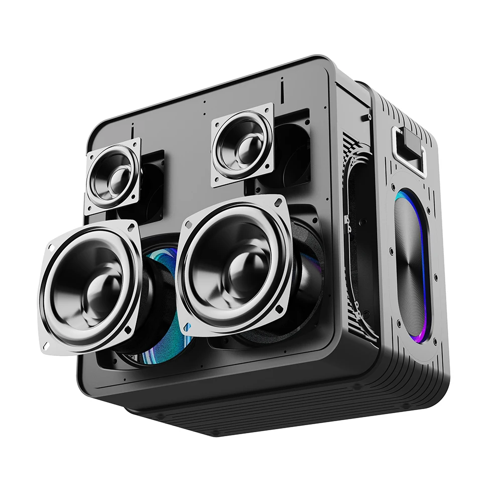 Fashionable Dual Mic Karaoke Waterproof Speaker Stereo Party Portable Support Voice Assistant KTV Bluetooth Wireless Speaker