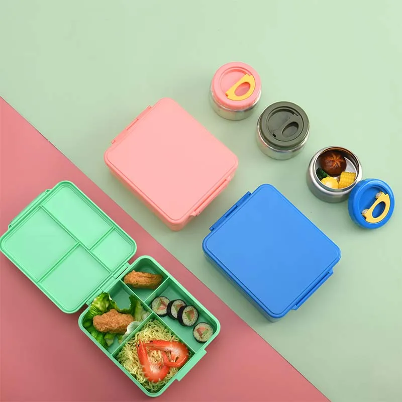 Aohea Lunch Box with Thermos Food Jar Children Lunch Box Kids Insulated Lunch Bento Box Kitchen Food Storage Food Container