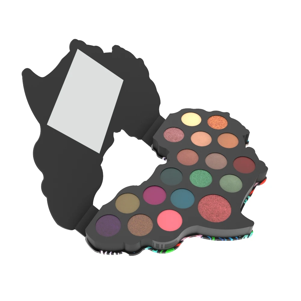 Private Label Wholesale OEM ODM Shimmer Matte Glitter Make Up Palette Map Shape African colourful Dark Tone Eyeshadow Palette