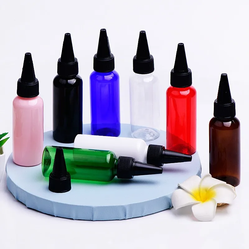 High Quality 50ml Round Shoulder Green Liquid Hair Oil Conditioner Shampoo Squeeze Plastic Bottles with Twist Top Applicator