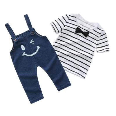 
F30082A latest design baby boutique design 2pcs sets belt pants stripe cloth baby clothes sets 