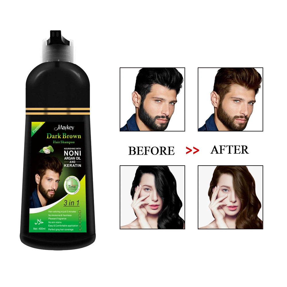Maykey 400ml Nourishing Noni Argan oil and Keratin Dark Brown Hair Shampoo for cover gray hair