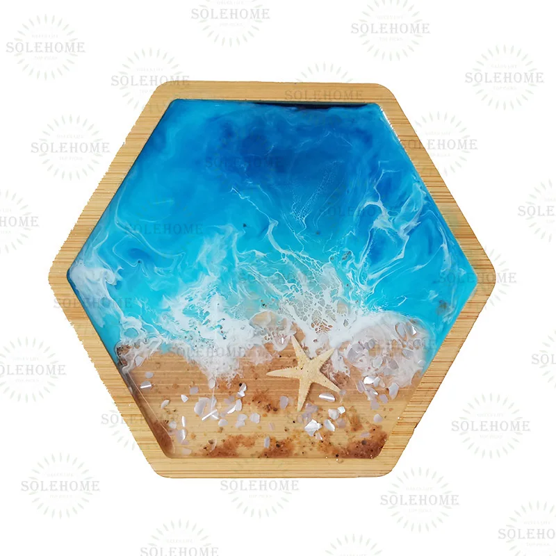 Beach Themed Bamboo Wooden Heart Coaster with Sand and Seashells