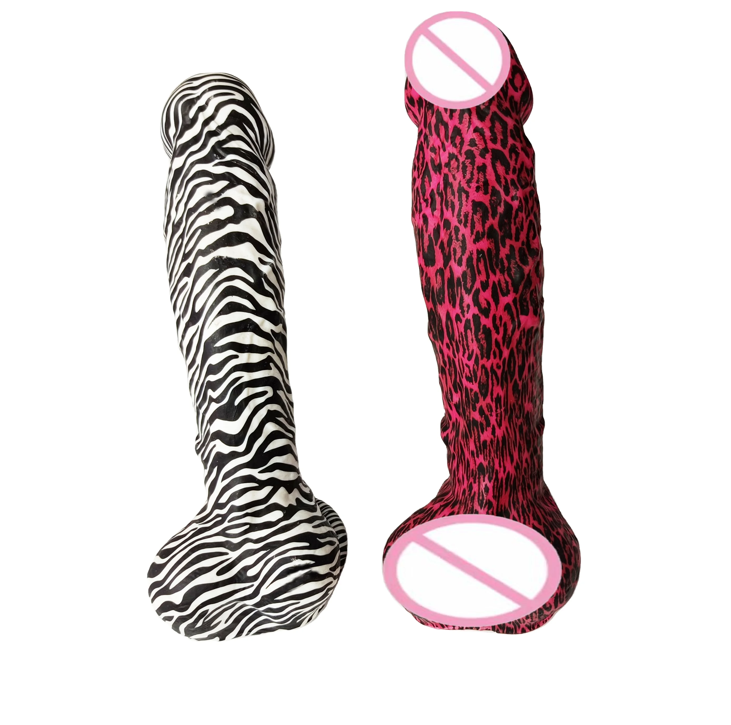Large Dildo Zebra-stripe Anal Dildo Penis for G-Spot Stimulation Women Body-Safe Material Dildos with Strong Suction Cups