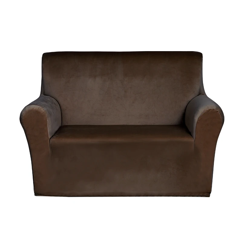 Durable mercerized velvet brown sofa cover thick elastic fabric knitting slipcover