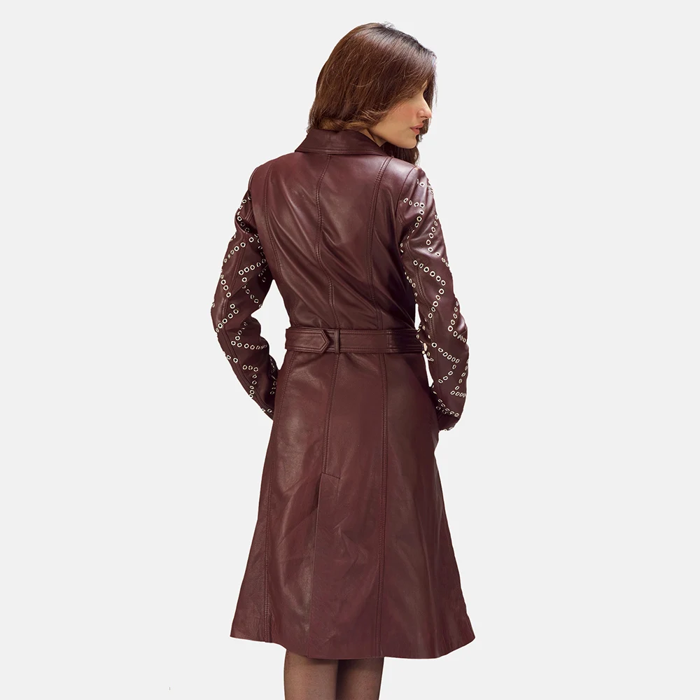 
Wholesale High Quality Red Long Overcoat Leather Coats Women 