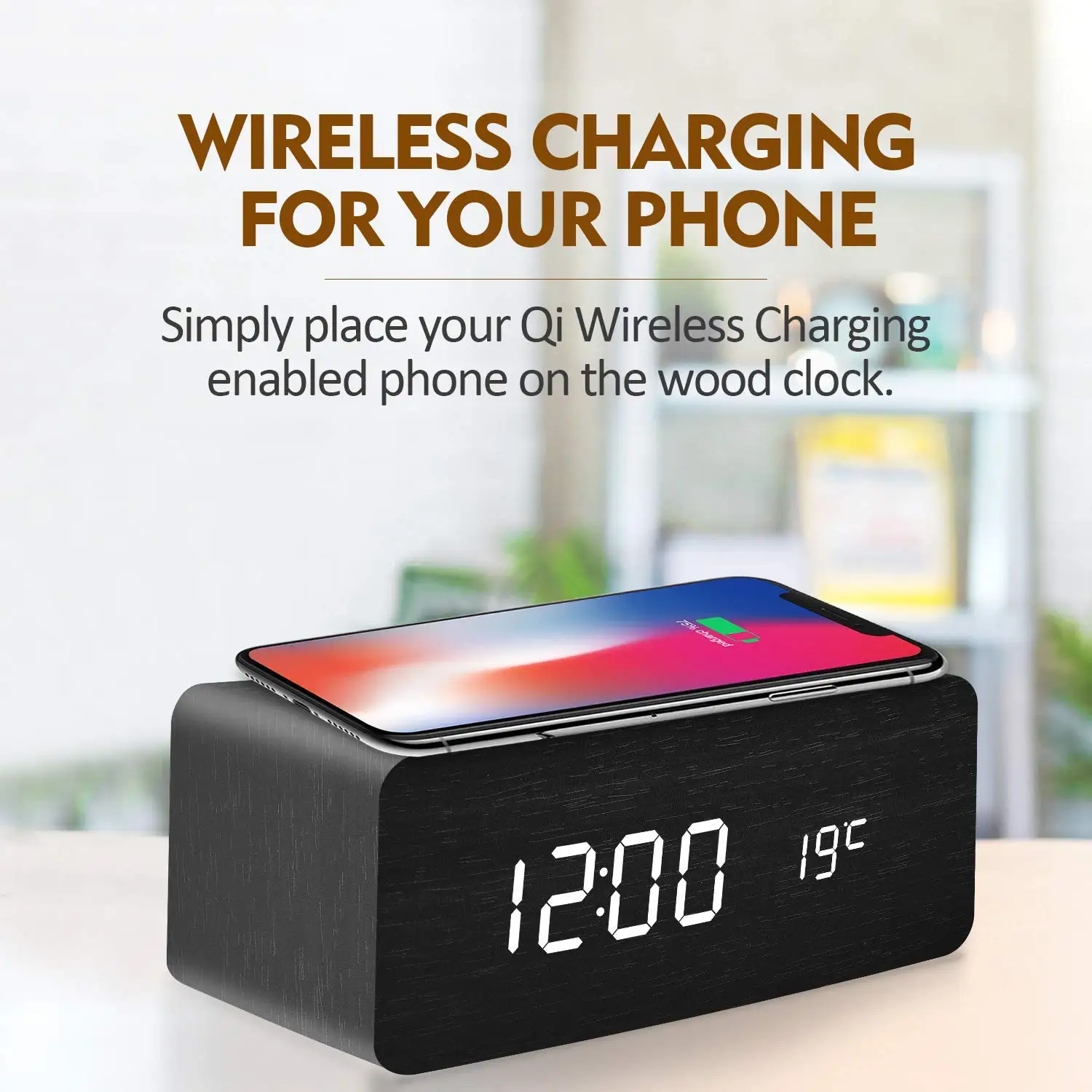 New Design Desk clock with wireless wooden charger