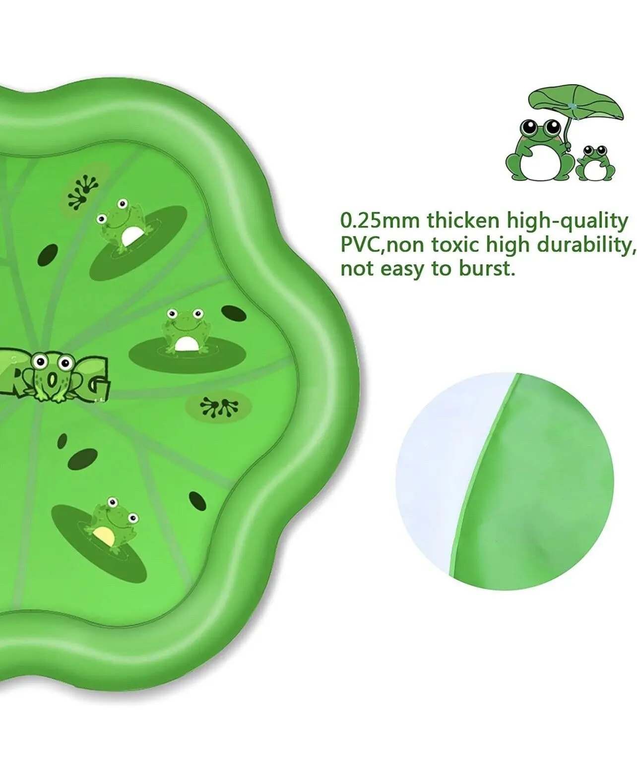 Outside Green Frog Backyard Garden Inflatable Sprinkler Mat Splash Pad Spray Toy For Kids Adults