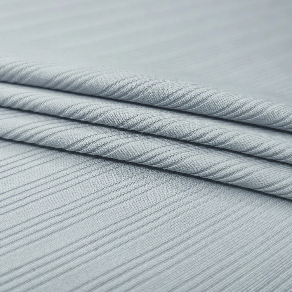 Custom 64% Polyester 28% Cotton 7% Spandex Soft Elastic Solid Dyed Knitted Stretch Rib Fabric For Cloth