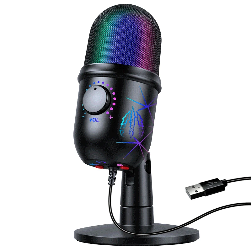 RGB Wired Studio Podcasting Gaming Microphone USB Stream Recording Desktop USB Condenser Mic Noise Cancelling Microphone