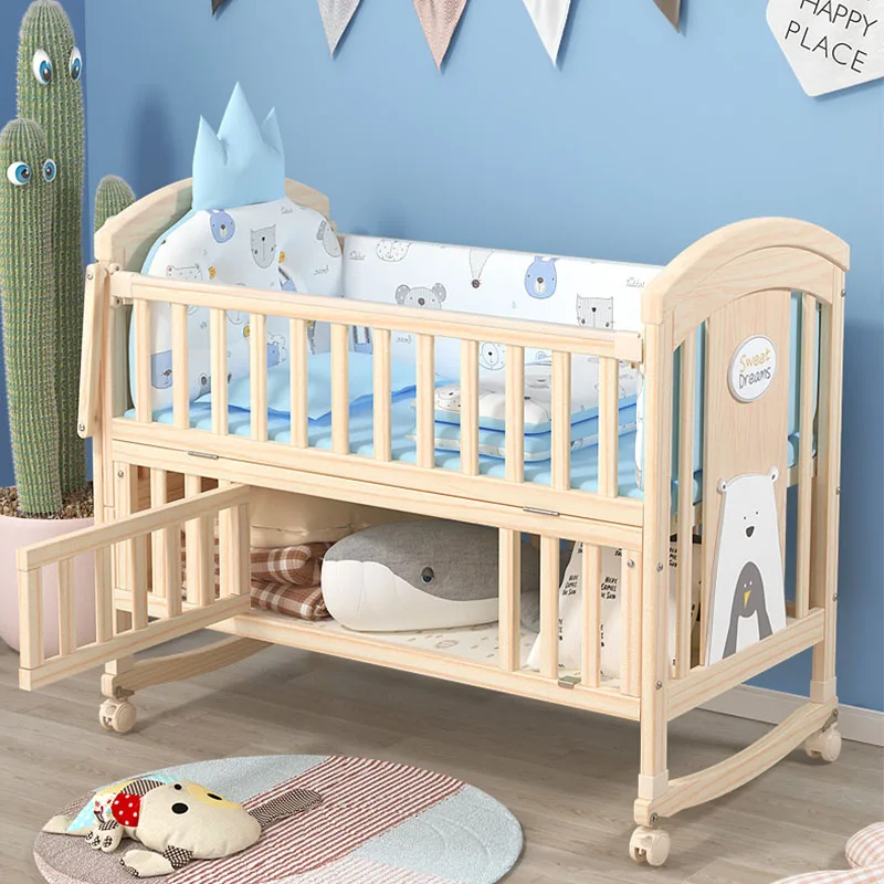 Pine Wood Cunas De Bebe Adjustable Height Crib Berceau