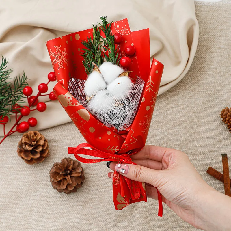 Wholesale Red Fruit Cotton Soap Rose Mini Dried Bouquet for Decoration Christmas Girlfriend Gift