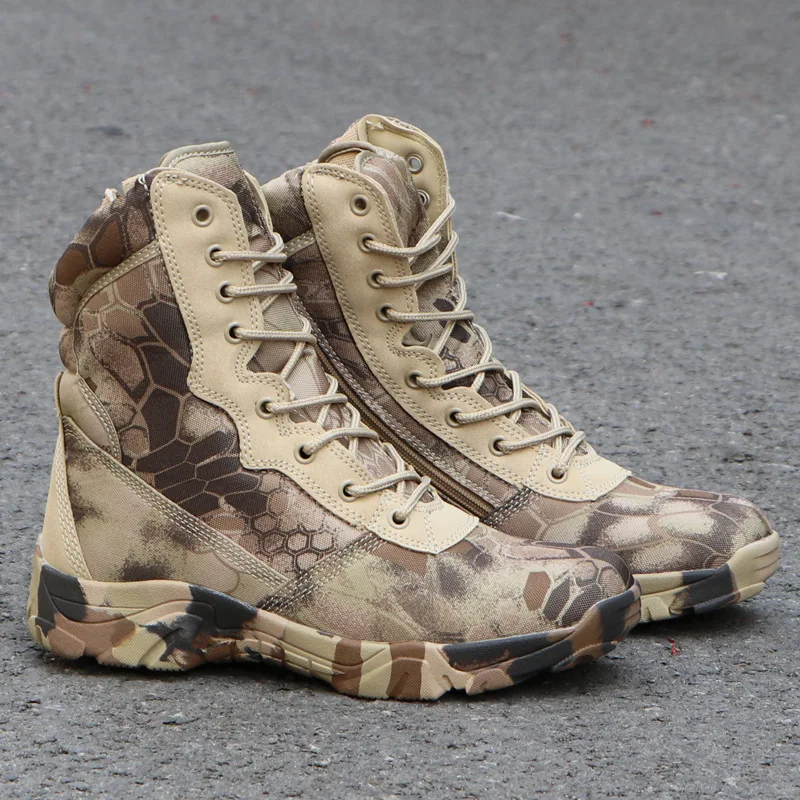High Quality Camping Waterproof Rubber Leather Boots Tactical Men Desert Jungle Safety Shoes