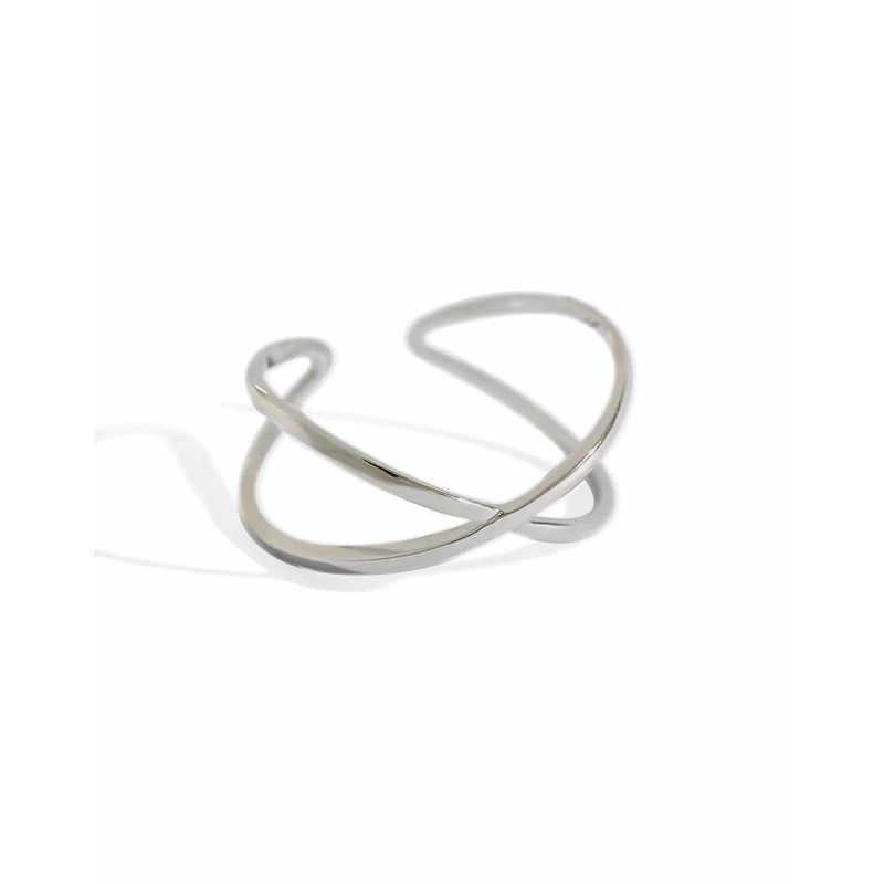 Trendy Simple platinum plated 925 sterling silver ring X cross style adjustable ring