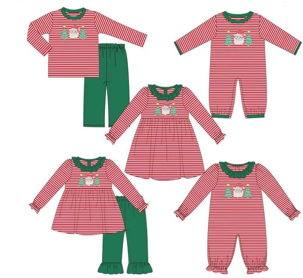 2023 custom kids winter clothes set Grinch embroidered toddler girls boutique smocked clothing Christmas outfit