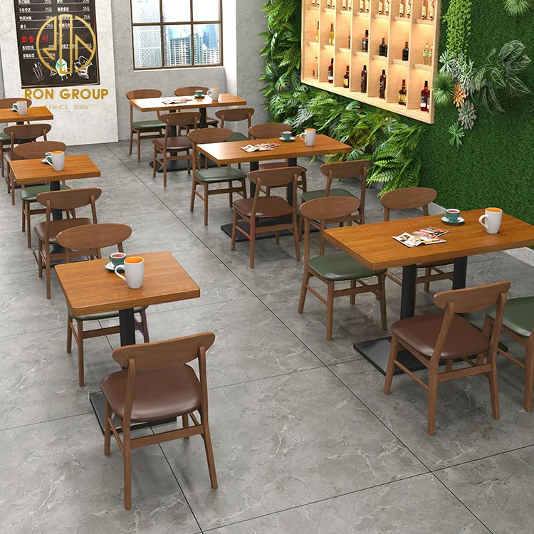 Wholesale modern coffee shop fast food square oak chair commercial cafe solid wood restaurant furniture table and chair set