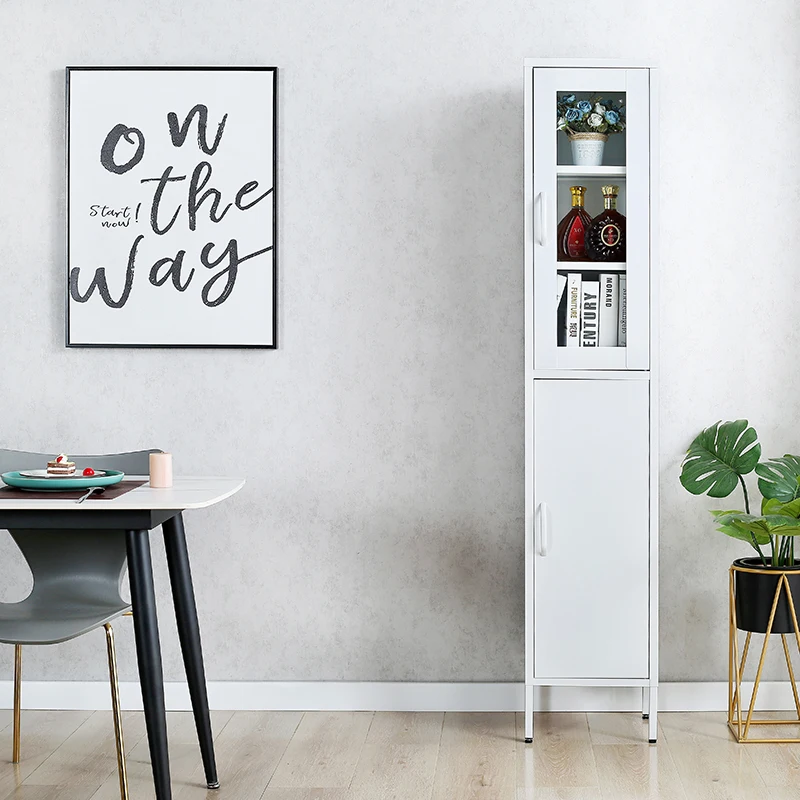 Wholesale Best Seller Adjustable Shelves with Glass and Metal Doors Storage Cabinet Glass Door Display Cabinet with Bottom Door