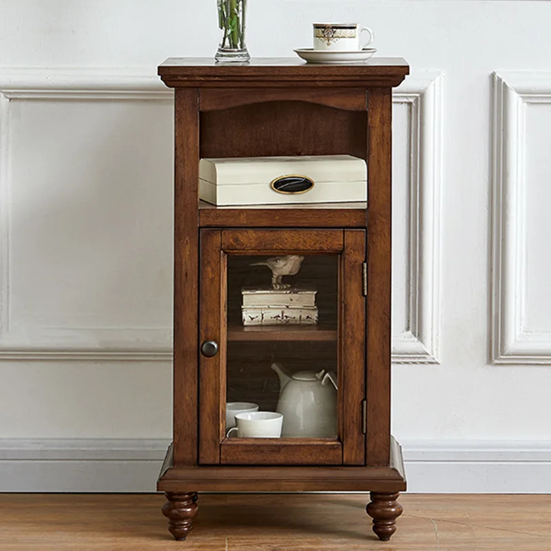 Cheap price living room furniture classic wooden corner bedside cabinet side table with shelf for hotel home furniture