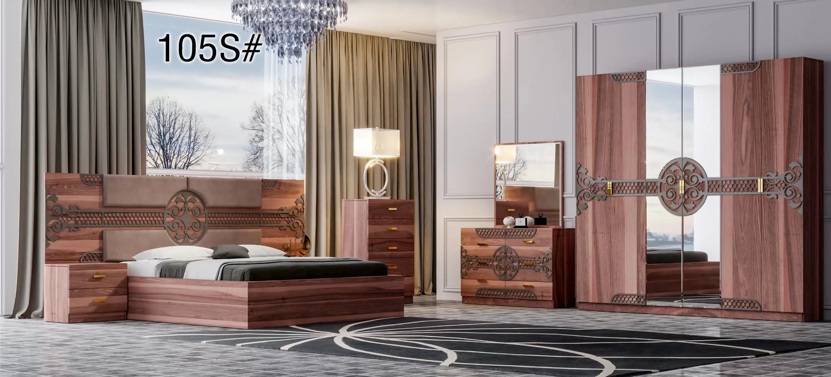 King size grey headboard bedroom furniture modern home furniture 5pcs one set