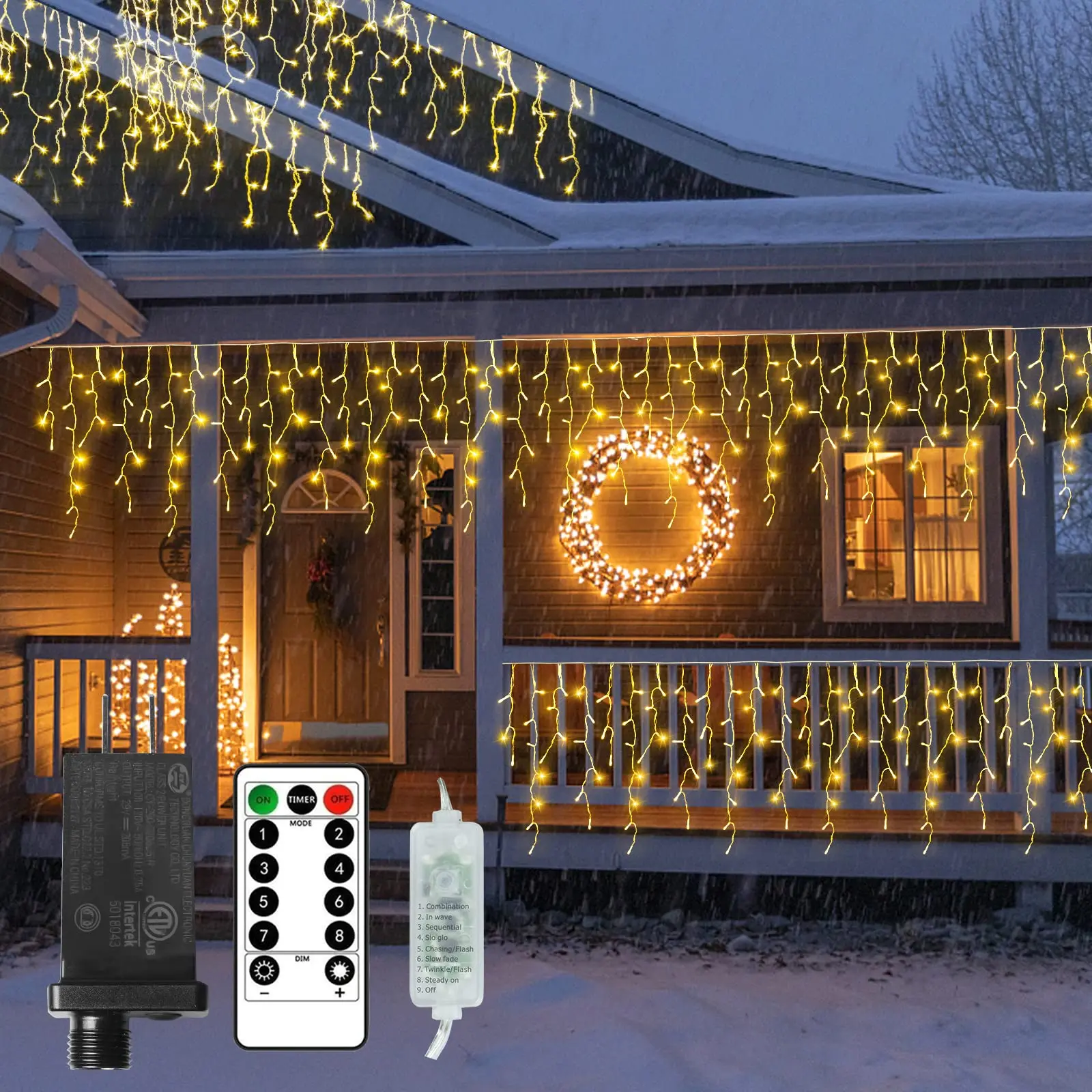 Christmas Icicle Lights Outdoor Waterproof 720 LED 144 Drops Roof Patio House Party house courtyard Decorations Warm White