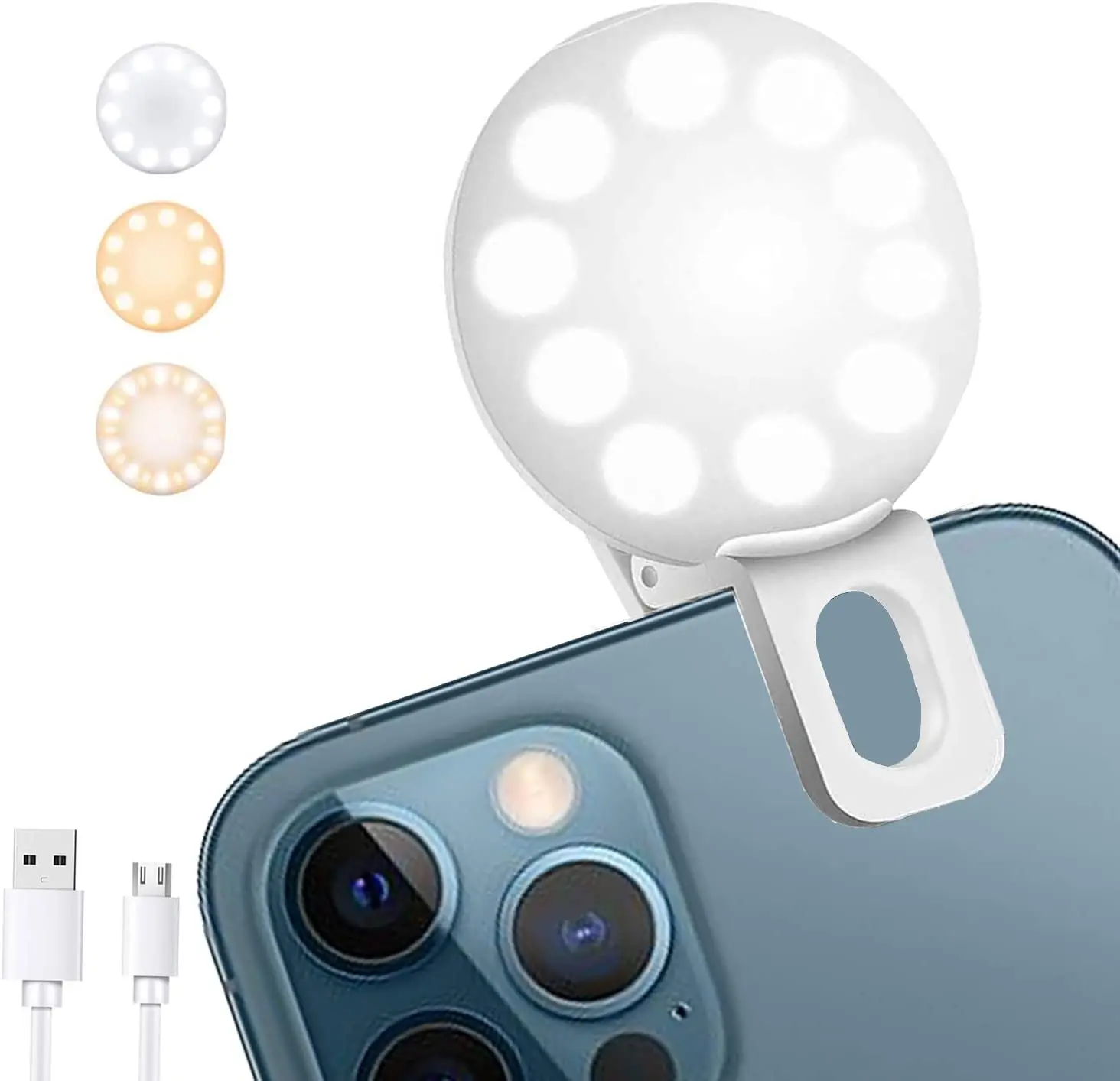 New Rechargeable Clip Selfie Ring Light Camera Photography Mobile Mini LED Lighting Phone Selfie Ring Light Smartphone Selfie