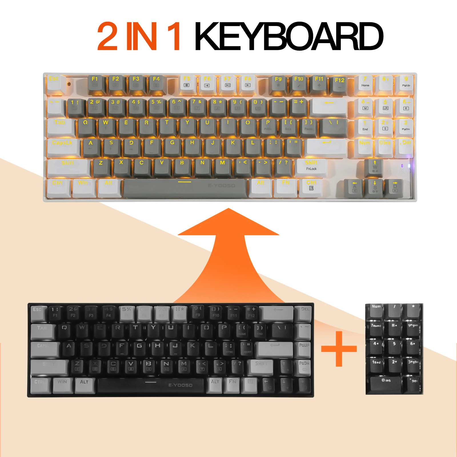 Customized E-YOOSO Z-13 LED Backlit 89 Keys Wired Hot Swap Portable Gaming Keyboard for Laptop Computer PC Mechanical Keyboard