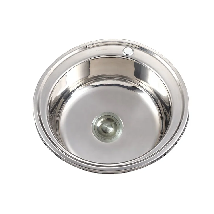 Russia 490mm Round Sink 160mm Depth Single Bowl Above Counter Nonperishable Kitchen Sinks for Restaurant