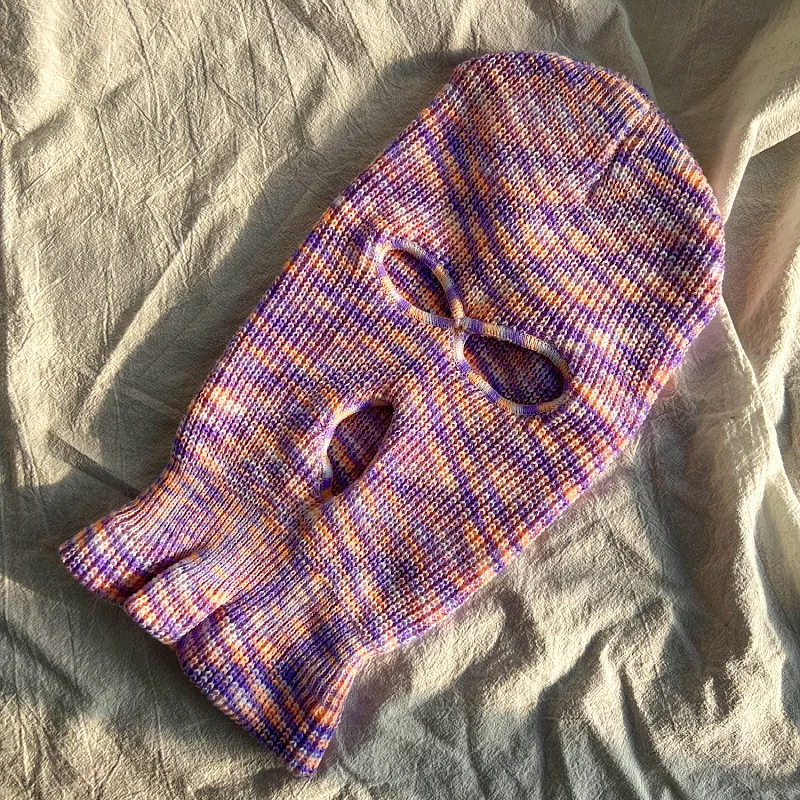 Wholesale Fashion Winter Keep Warm Knitted Beanie Hats Custom Logo Mask Full Face camouflage Stripe Three Hole cycling Balaclava