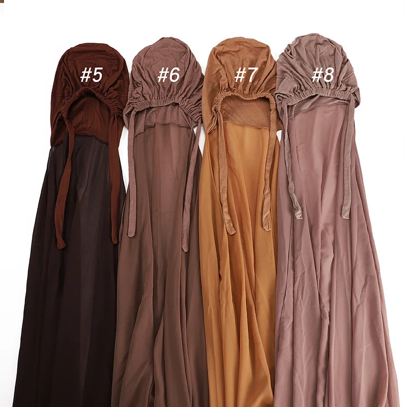 2021 new underscarf custom plain instant chiffon hijab with inner jersey bonnet caps headscarf long satin lining cap shawl scarf
